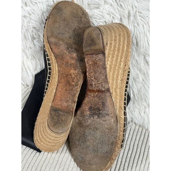 Celine Paris Leather Espadrille Wedge Heel Size 41 US 11 Black Peep Toe - Picture 8 of 8